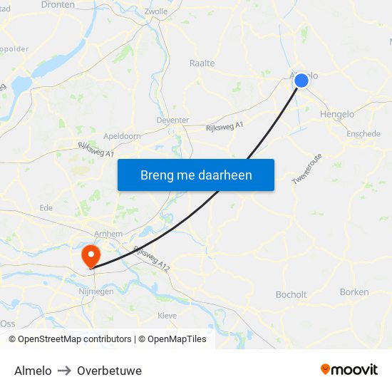 Almelo to Overbetuwe map