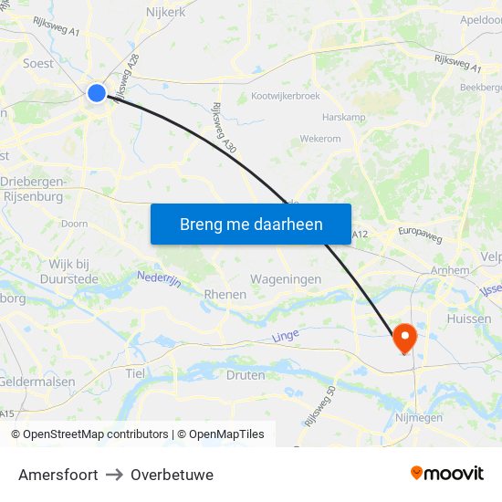 Amersfoort to Overbetuwe map