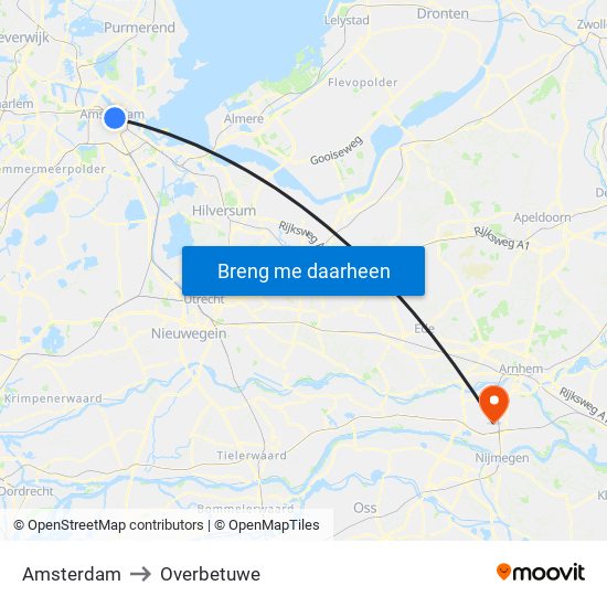 Amsterdam to Overbetuwe map