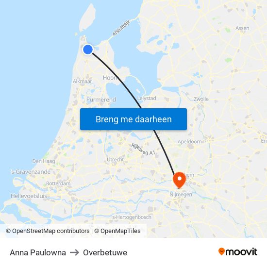 Anna Paulowna to Overbetuwe map