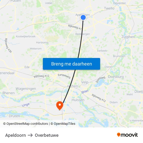 Apeldoorn to Overbetuwe map