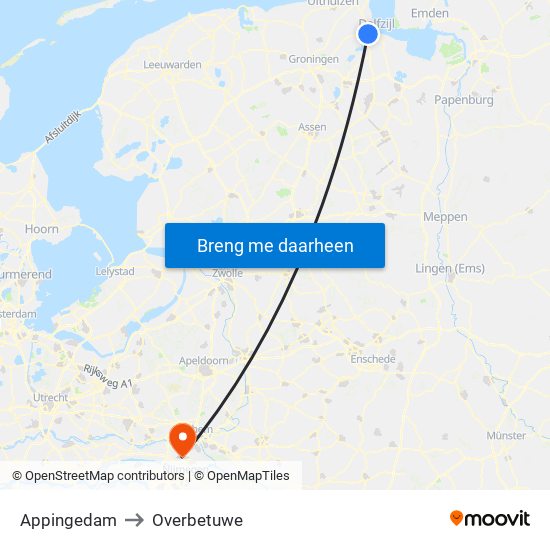 Appingedam to Overbetuwe map