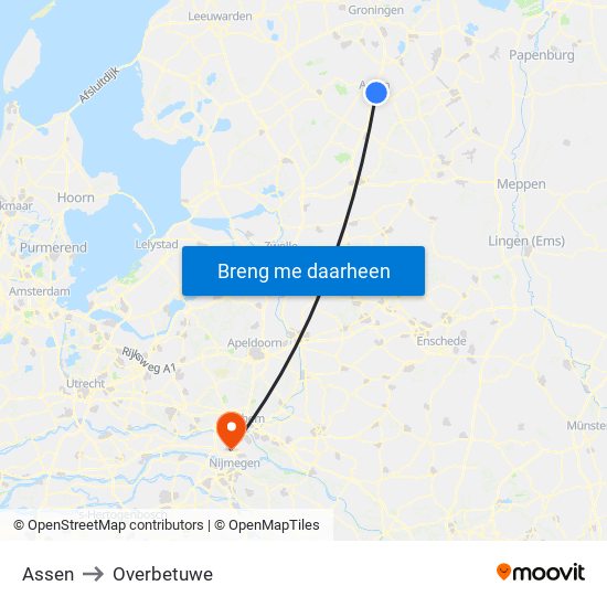 Assen to Overbetuwe map