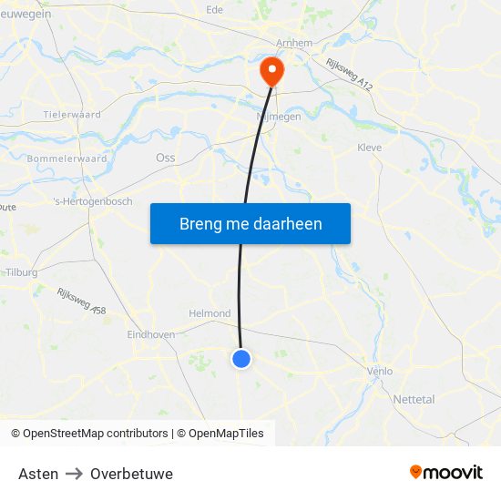 Asten to Overbetuwe map