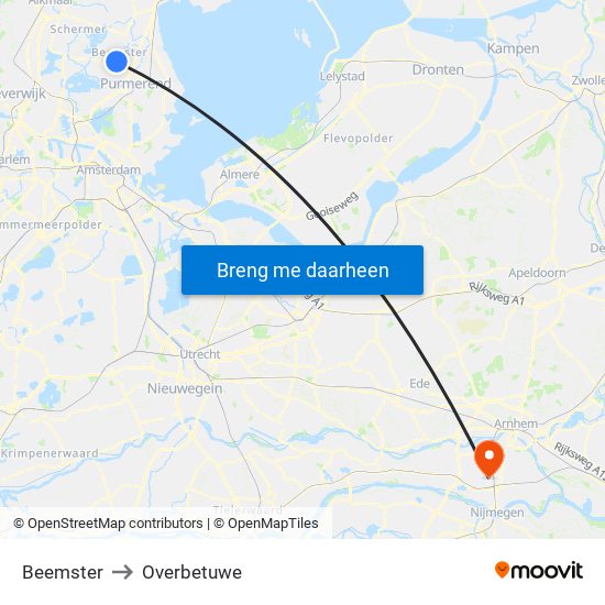 Beemster to Overbetuwe map