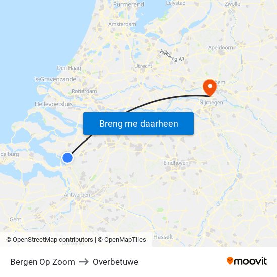 Bergen Op Zoom to Overbetuwe map