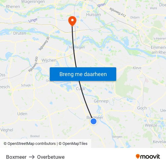 Boxmeer to Overbetuwe map