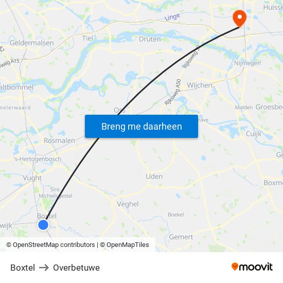 Boxtel to Overbetuwe map