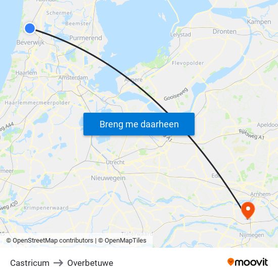 Castricum to Overbetuwe map