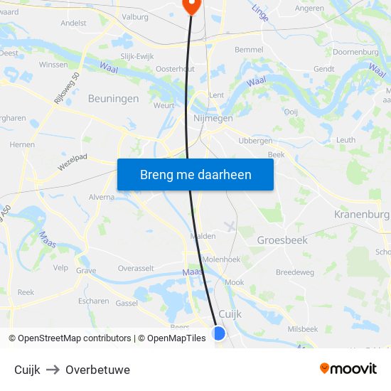 Cuijk to Overbetuwe map