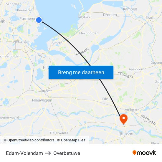 Edam-Volendam to Overbetuwe map