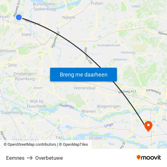 Eemnes to Overbetuwe map