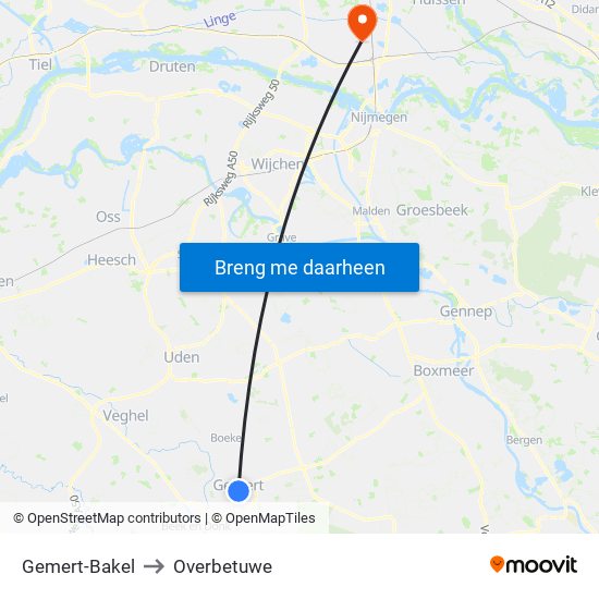 Gemert-Bakel to Overbetuwe map