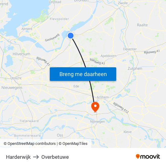 Harderwijk to Overbetuwe map