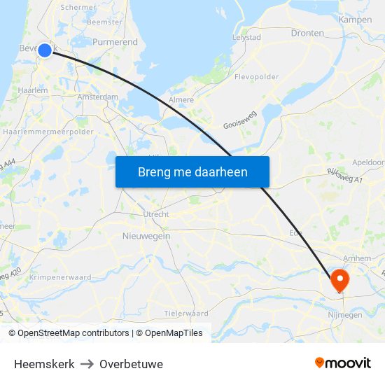 Heemskerk to Overbetuwe map