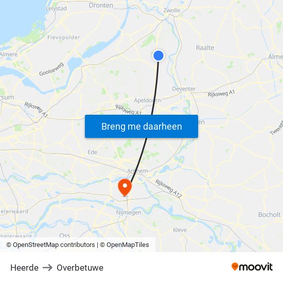 Heerde to Overbetuwe map