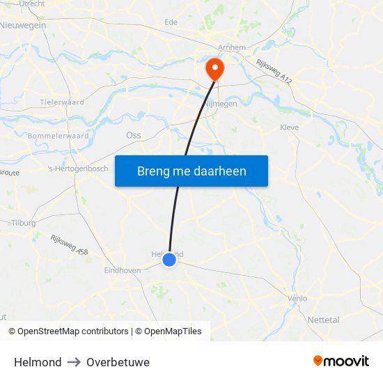 Helmond to Overbetuwe map