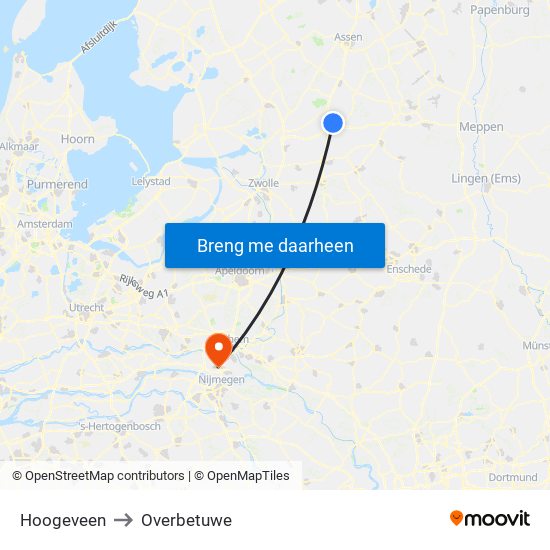 Hoogeveen to Overbetuwe map
