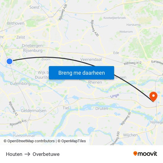 Houten to Overbetuwe map
