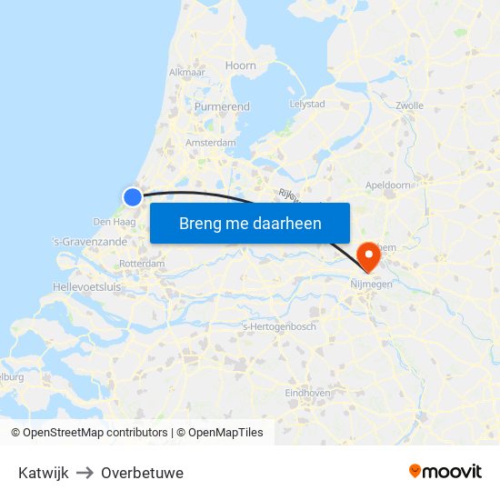 Katwijk to Overbetuwe map
