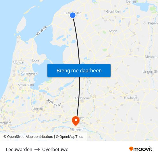 Leeuwarden to Overbetuwe map