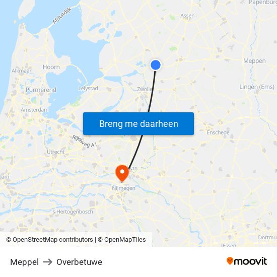 Meppel to Overbetuwe map