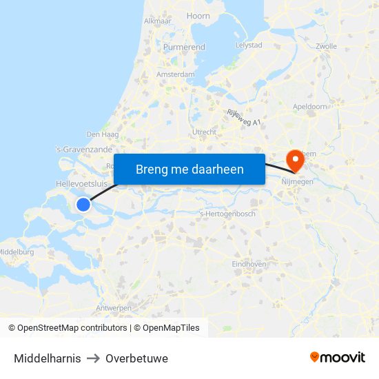 Middelharnis to Overbetuwe map