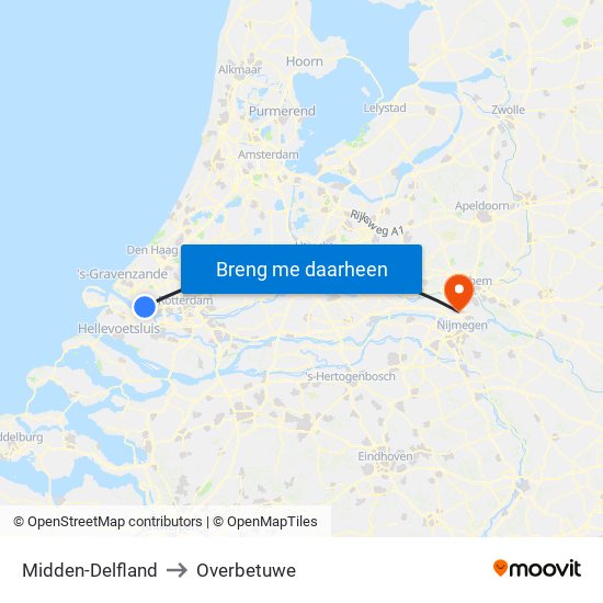 Midden-Delfland to Overbetuwe map
