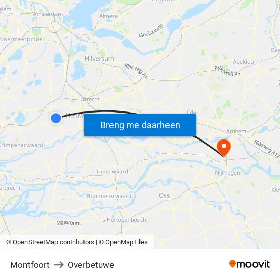 Montfoort to Overbetuwe map