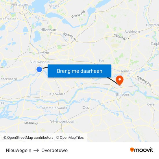 Nieuwegein to Overbetuwe map