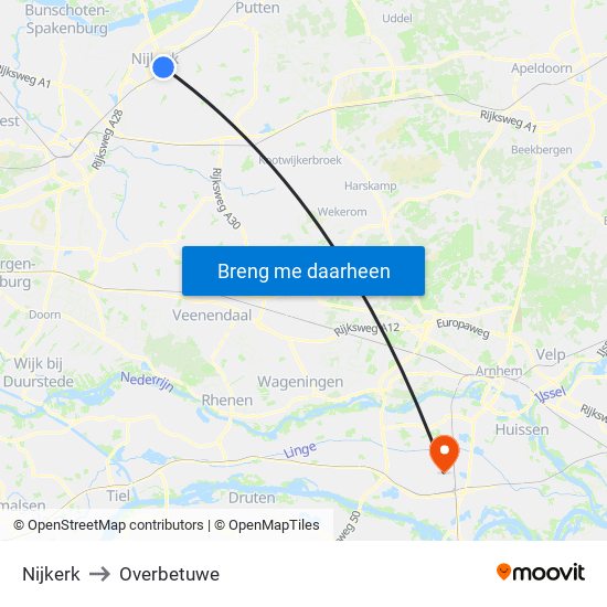 Nijkerk to Overbetuwe map