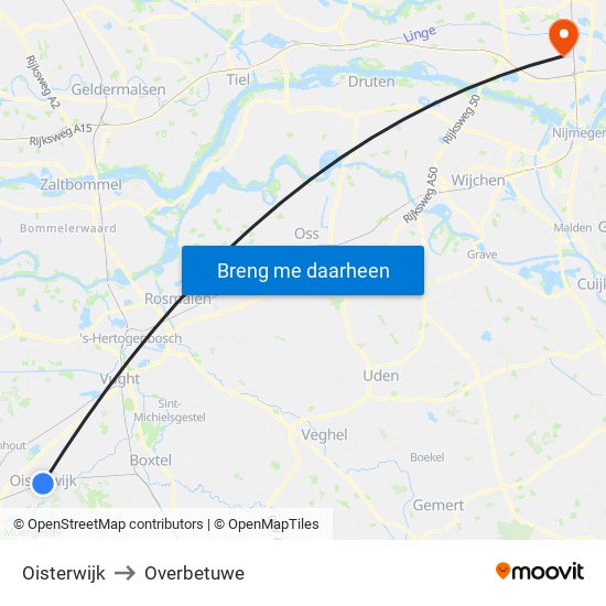 Oisterwijk to Overbetuwe map