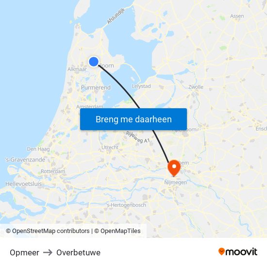 Opmeer to Overbetuwe map