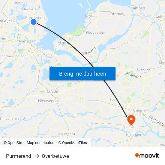 Purmerend to Overbetuwe map