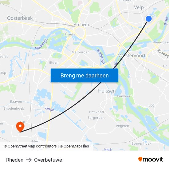 Rheden to Overbetuwe map