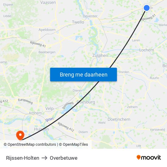 Rijssen-Holten to Overbetuwe map