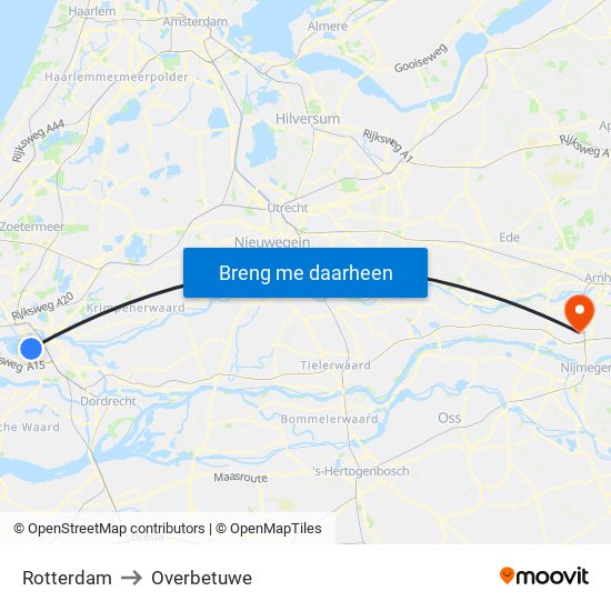 Rotterdam to Overbetuwe map