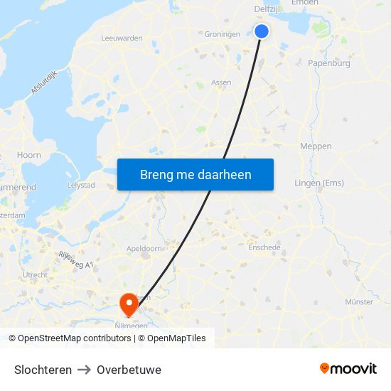 Slochteren to Overbetuwe map