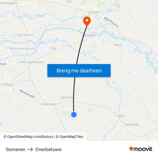 Someren to Overbetuwe map