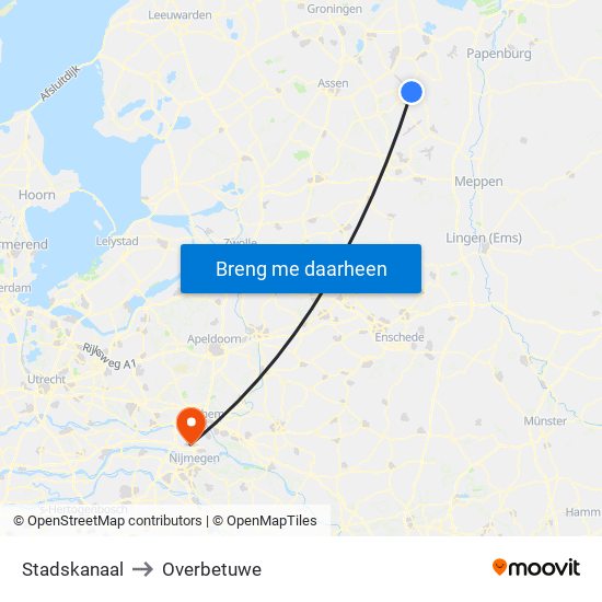 Stadskanaal to Overbetuwe map