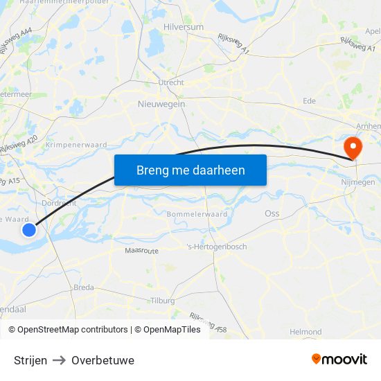 Strijen to Overbetuwe map