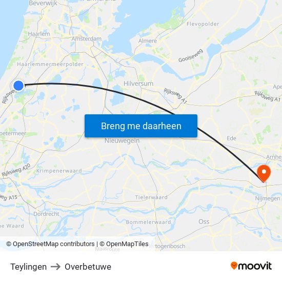 Teylingen to Overbetuwe map