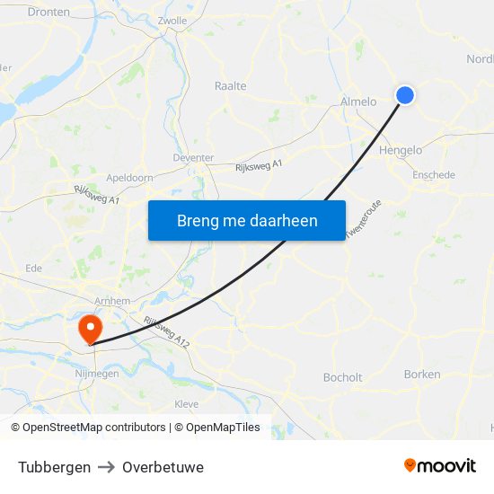 Tubbergen to Overbetuwe map