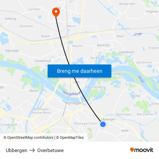 Ubbergen to Overbetuwe map