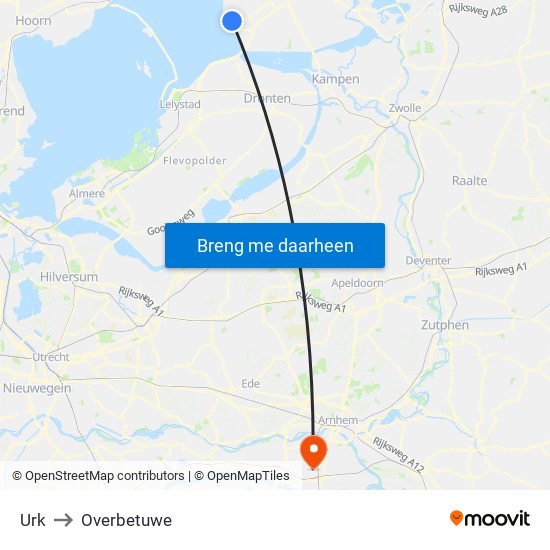 Urk to Overbetuwe map