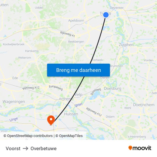 Voorst to Overbetuwe map