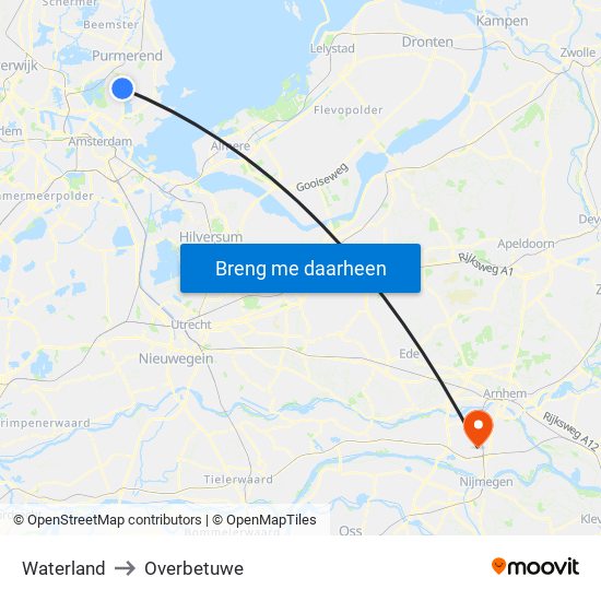 Waterland to Overbetuwe map