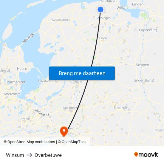 Winsum to Overbetuwe map