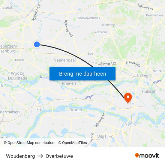 Woudenberg to Overbetuwe map