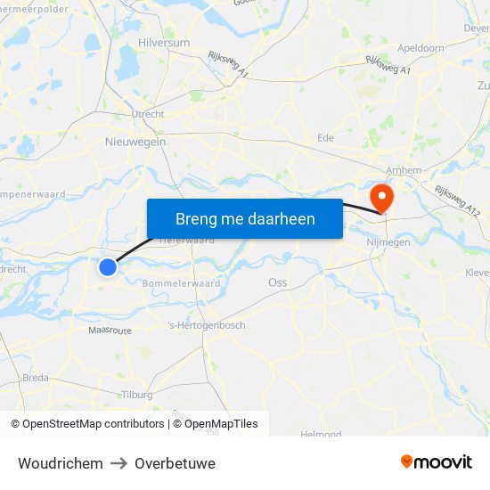 Woudrichem to Overbetuwe map